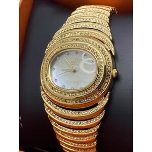 Adee Kaye Beverly Hills Womens Gold Tone Mop Dial Watch With Box New Battery